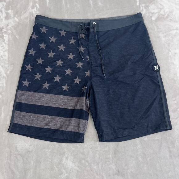 Hurley Other - Hurley Board Short Mens 36 Blue Gray Flag Stars Stripes Patriotic Swim Hybrid